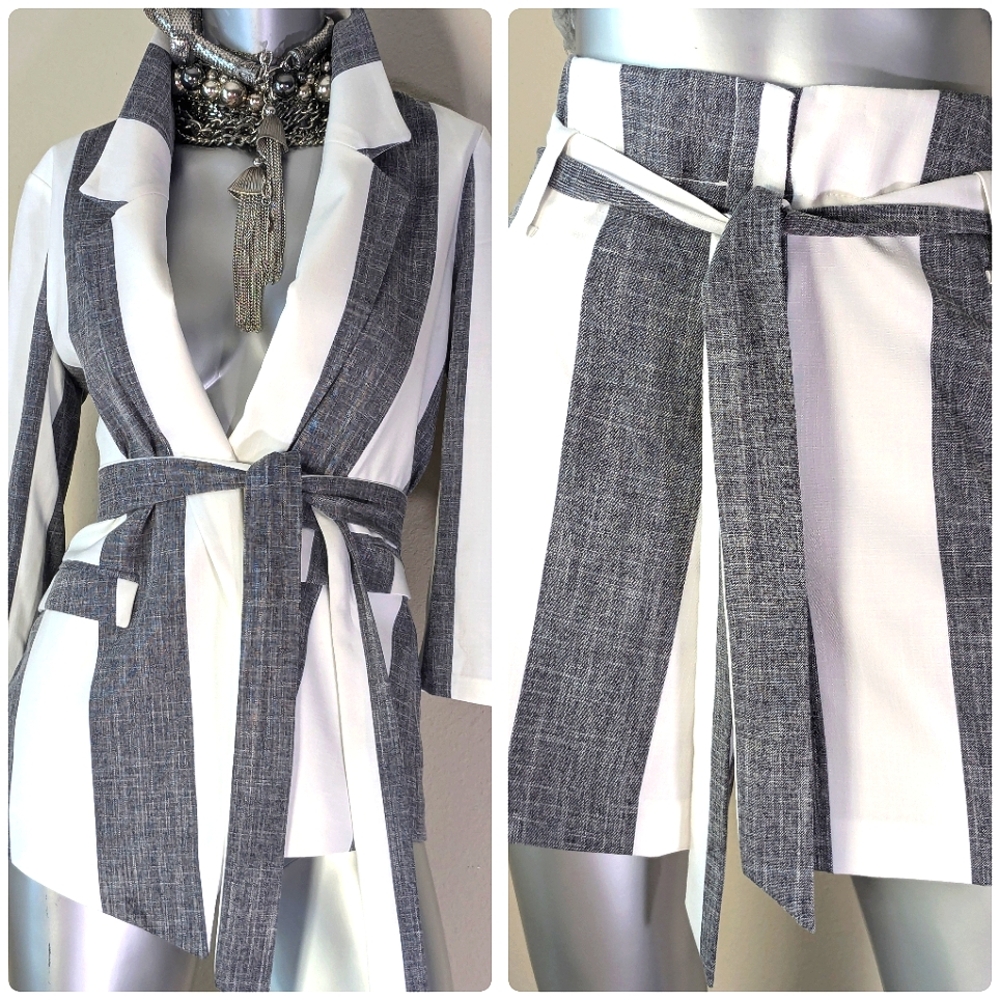 NEW YORK & COMPANY Madie Tailored Striped Causal Comfortable Outerwear Two-Piece